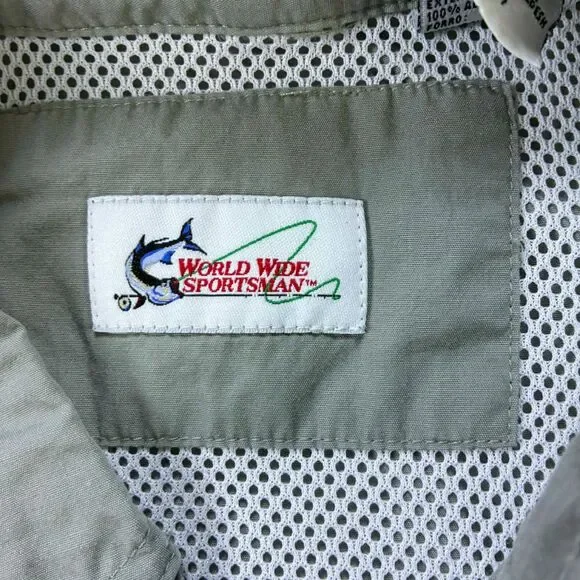 World Wide Sportsman Mens XL Fishing Shirt Light Green Short Sleeve Button Up - Picture 3 of 6